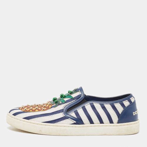 Dolce & Gabbana White/Navy Blue Canvas and Fabric Low Top Sneakers Size 37.5 - Dolce & Gabbana - Modalova