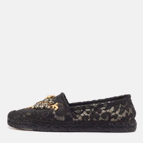 Dolce & Gabbana Black Lace Crystal Embellished Espadrille Flats Size 40 - Dolce & Gabbana - Modalova