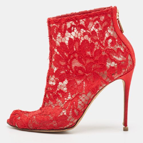 Dolce & Gabbana Red Lace and Mesh Peep Toe Ankle Boots Size 36 - Dolce & Gabbana - Modalova