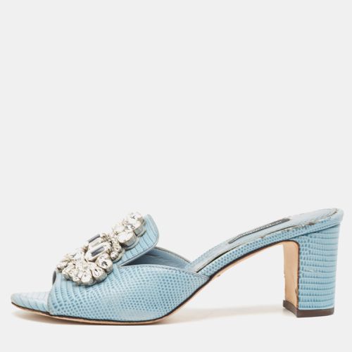 Dolce & Gabbana Light Blue Embossed Lizard Crystal Embellished Slide Sandals Size 36 - Dolce & Gabbana - Modalova