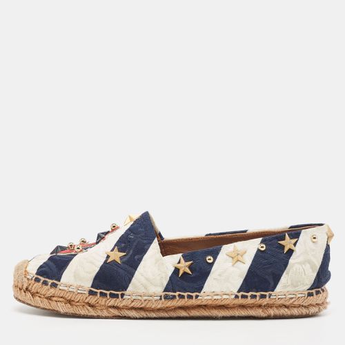 Dolce & Gabbana Navy Blue/White Striped Brocade Fabric Star Studded Espadrille Flats Size 36 - Dolce & Gabbana - Modalova