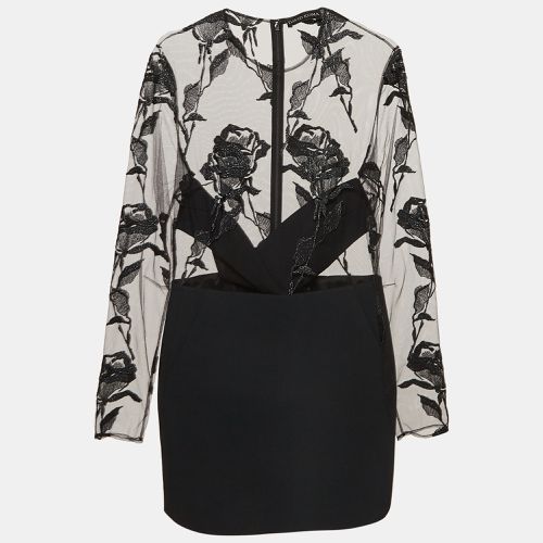 David Koma Black Rose Embroidered Tulle and Crepe Mini Dress L - David Koma - Modalova