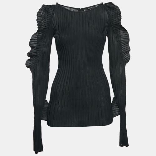 David Koma Black Rib Knit Ruffled Sleeve Bodycon Mini Dress S - David Koma - Modalova