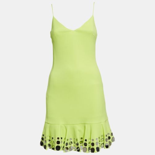 David Koma Neon Green Mirror Embellished Jersey Flutter Mini Dress S - David Koma - Modalova