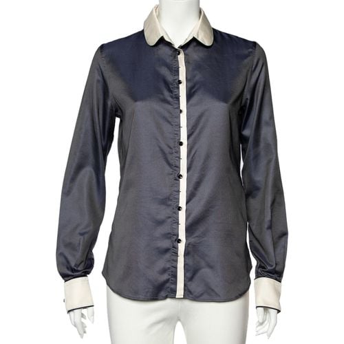 D&G Navy Blue Textured Silk Blend Contrast Trim Shirt M - D&G - Modalova