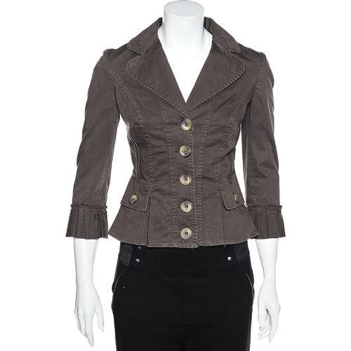 D&G Vintage Brown Cotton Textured Trim Button Front Blazer S - D&G - Modalova