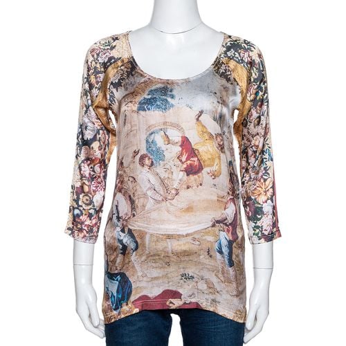 D&G Beige Abstract Printed Stretch Silk Long Sleeve Top M - D&G - Modalova