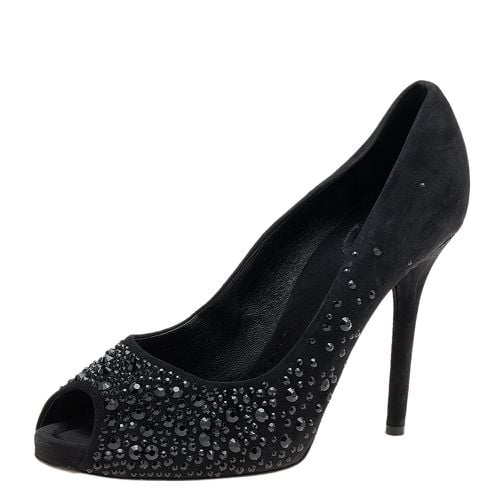 D&G Black Suede Crystal Embellished Peep Toe Pumps Size 40 - D&G - Modalova