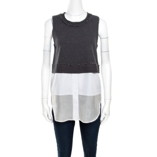 Crosby Derek Lam Grey and White Knit Striped Layered Sleeveless Blouse S - Derek Lam - Modalova