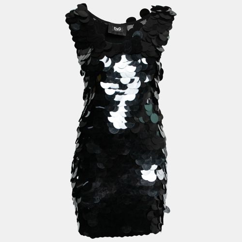 D&G Black Oversized Sequin Embellished Wool Sleeveless Short Dress S - D&G - Modalova