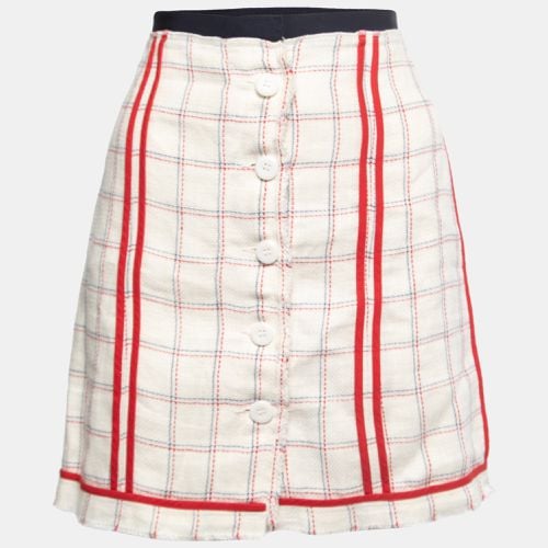 D&G White Checked Patterned Linen Buttoned Mini Skirt S - D&G - Modalova