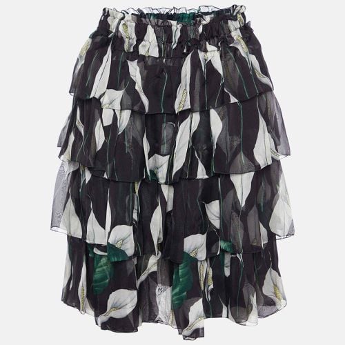 D&G Black Calla Lilly Print Silk Chiffon Tiered Skirt S - D&G - Modalova