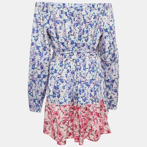 D&G Purple Floral Print Cotton Belted Off Shoulder Mini Dress S - D&G - Modalova