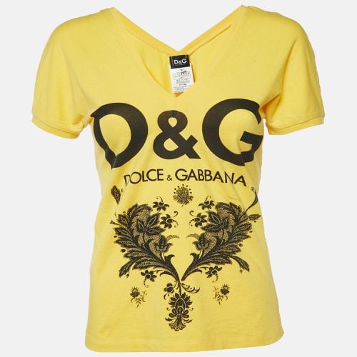 D&G Yellow Printed Cotton V-Neck T-Shirt L - D&G - Modalova