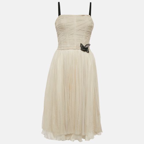 D&G Cream Silk Flared Sleeveless Midi Dress S - D&G - Modalova