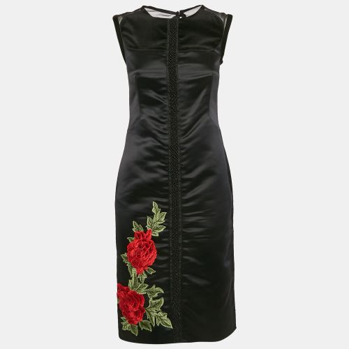 D&G Black Floral Applique Satin Beaded Sleeveless Short Dress S - D&G - Modalova