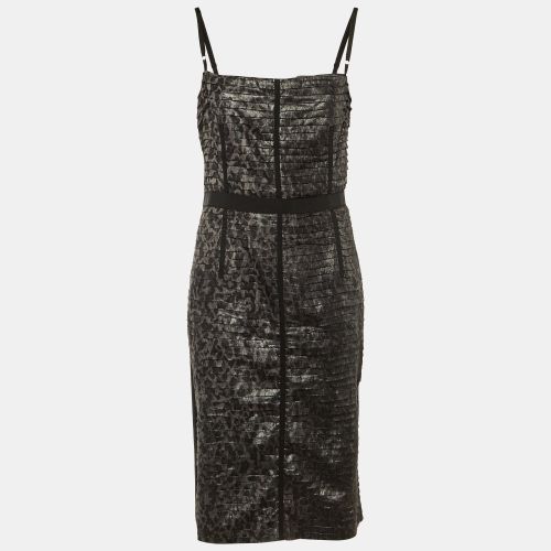 D & G Black /Sliver Animal Print Silk Spaghetti Strap Sheath Dress L - D&G - Modalova