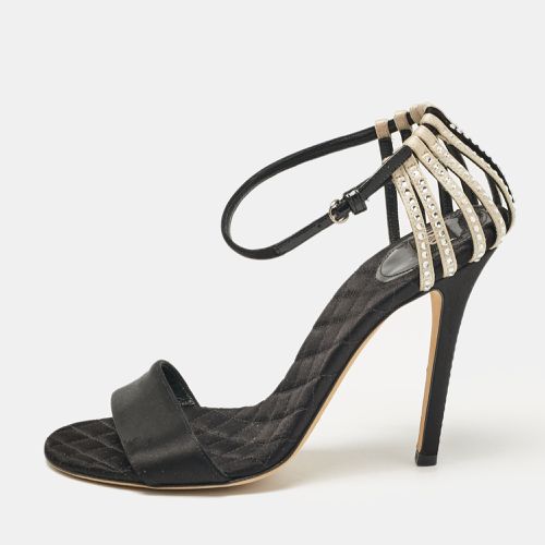 D&G Black/Beige Satin Crystal Embellished Ankle Strap Sandals Size 38 - D&G - Modalova