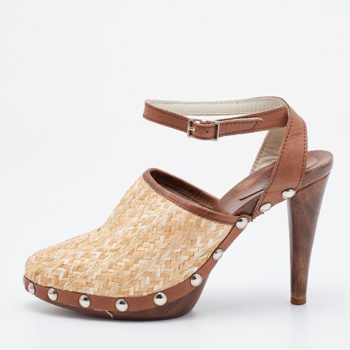 D&G Beige/Brown Raffia and Leather Ankle Strap Clog Sandals Size 38 - D&G - Modalova