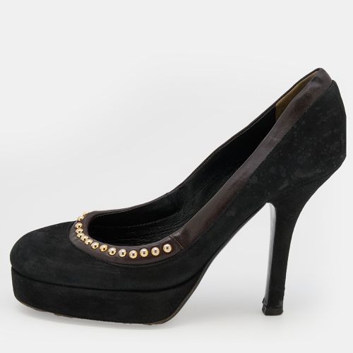 D&G Black/Dark Brown Suede and Leather Studded Platform Pumps Size 37 - D&G - Modalova