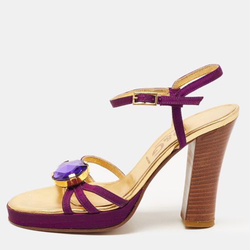 D&G Purple /Gold Leather Crystal Embellished Ankle Strap Block Heel Sandals Size 36 - D&G - Modalova