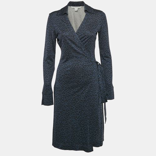 Diane Von Furstenberg Navy Blue Animal Print Silk Jersey Cybil Wrap Dress M - Diane Von Furstenberg - Modalova