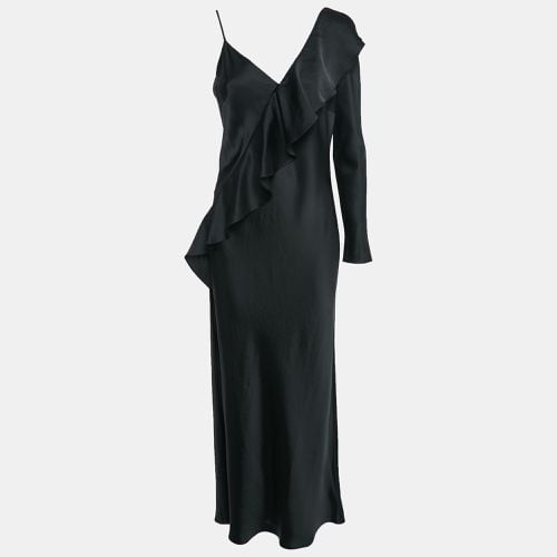 Diane Von Furstenberg Black Satin Ruffled One-Shoulder Long Dress M - Diane Von Furstenberg - Modalova