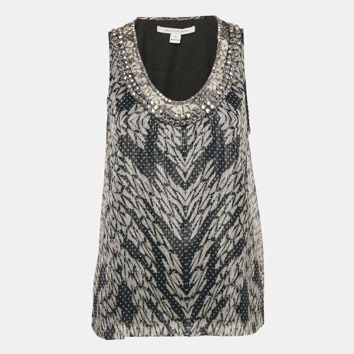 Diane Von Furstenberg Metallic Printed Silk Lurex Stud Detail Sleeveless Ade Top M - Diane Von Furstenberg - Modalova