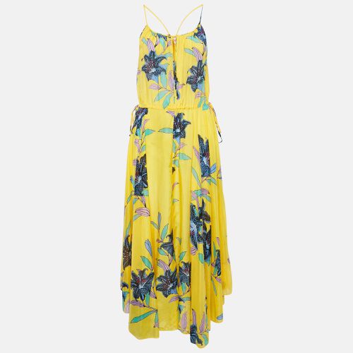 Diane Von Furstenberg Yellow Floral Print Cotton Blend Tie-Up Detail Maxi Dress S - Diane Von Furstenberg - Modalova