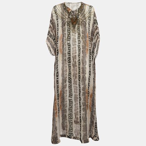 Diane von Furstenberg Grey Printed Silk Clare Beaded Sheer Maxi Kaftan L - Diane Von Furstenberg - Modalova