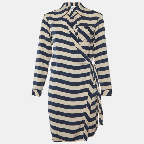 Diane Von Furstenberg Navy Blue Striped Stretch Silk Wrap Dress M - Diane Von Furstenberg - Modalova