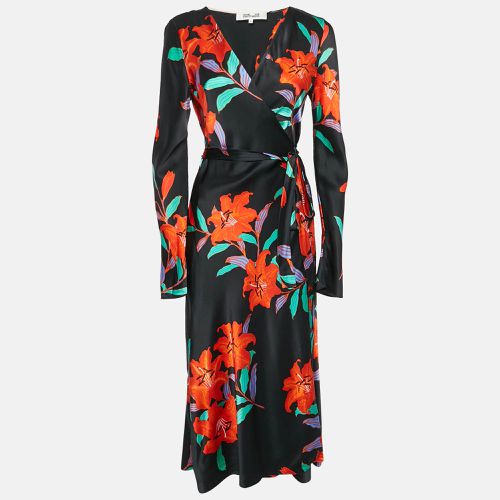 Diane Von Furstenberg Black Floral Print Satin Maxi Wrap Dress M - Diane Von Furstenberg - Modalova