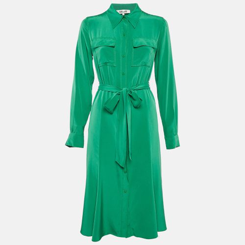 Diane Von Furstenberg Green Silk Button Front Belted Midi Dress S - Diane Von Furstenberg - Modalova