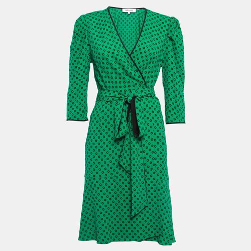 Diane Von Furstenberg Green Printed Crepe Wrap Short Dress M - Diane Von Furstenberg - Modalova