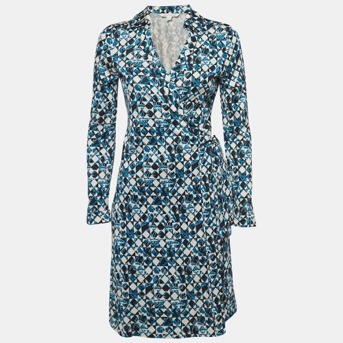 Diane Von Furstenberg Blue Printed Silk Jersey Wrap Dress M - Diane Von Furstenberg - Modalova