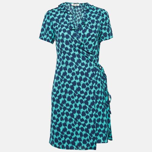 Diane Von Furstenberg Teal Blue Leopard Print Crepe Wrap Dress S - Diane Von Furstenberg - Modalova