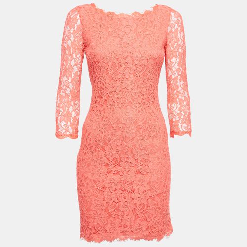 Diane Von Furstenberg Coral Pink Lace Long Sleeve Mini Dress S - Diane Von Furstenberg - Modalova