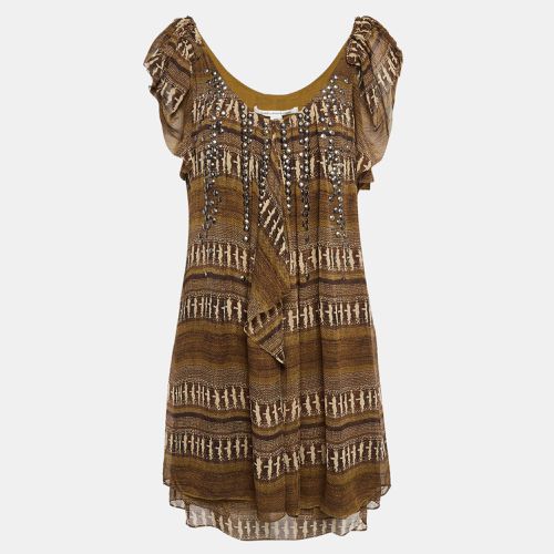 Diane Von Furstenberg Brown Printed Silk Neck Detail Mini Dress L - Diane Von Furstenberg - Modalova