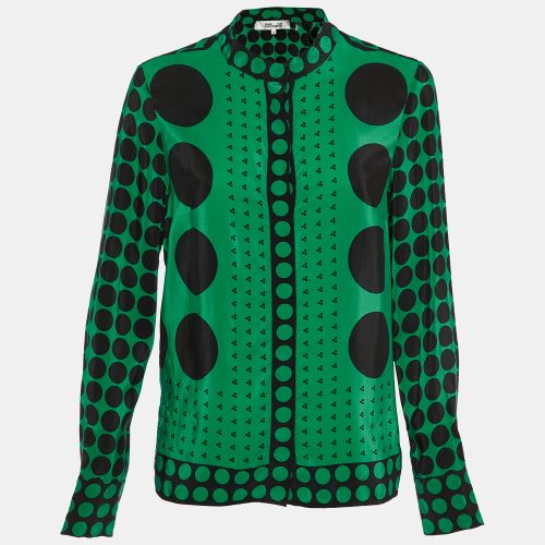 Diane Von Furstenberg Green Polka Dot Silk Button Front Shirt L - Diane Von Furstenberg - Modalova