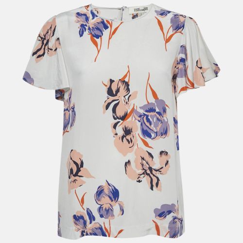 Diane Von Furstenberg White Floral Print Flutter Sleeve Top L - Diane Von Furstenberg - Modalova