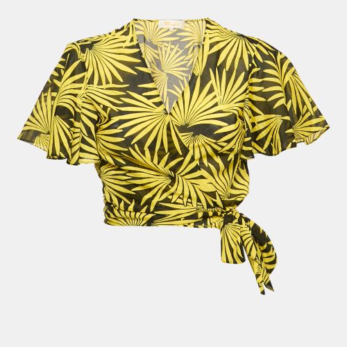 Diane Von Furstenberg Yellow Printed Cotton & Silk Wrap Top S - Diane Von Furstenberg - Modalova