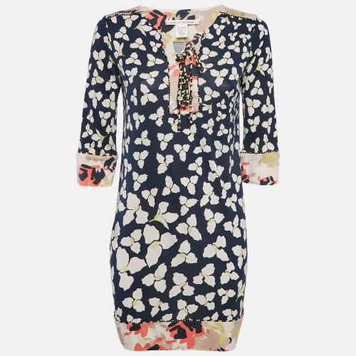 Diane Von Furstenberg Navy Blue Floral Print Silk jersey Trella Mini Dress S - Diane Von Furstenberg - Modalova