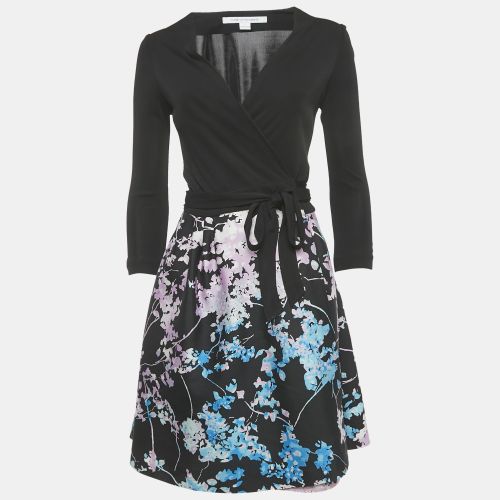 Diane Von Furstenberg Black Floral Print Jersey and Crepe Valerie Dress S - Diane Von Furstenberg - Modalova