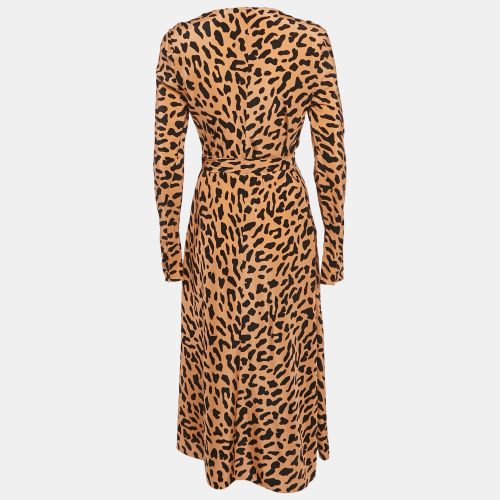 Diane Von Furstenberg Peach Leopard Print Silk Midi Wrap Dress M - Diane Von Furstenberg - Modalova