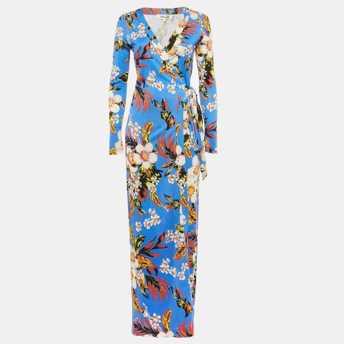 Diane Von Furstenberg Blue Floral Print Silk Jersey Maxi Wrap Dress S - Diane Von Furstenberg - Modalova