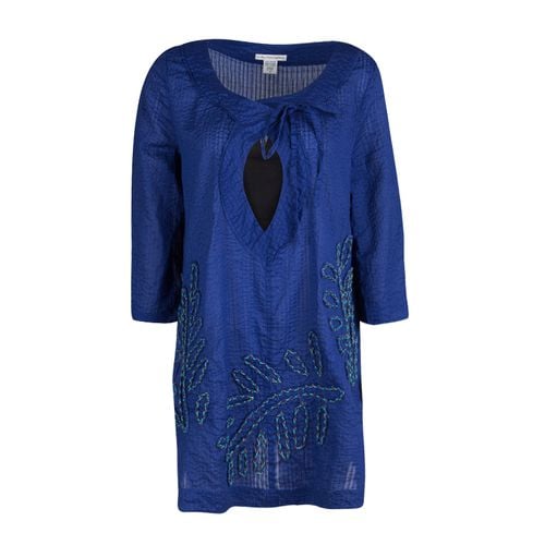 Diane Von Furstenberg Blue Seersucker Beaded Applique Detail Tunic M - Diane Von Furstenberg - Modalova