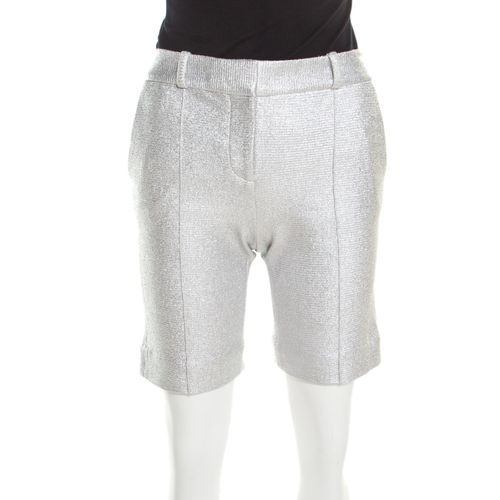 Diane von Furstenberg Metallic Silver Silk Lined New Boymuda Shorts S - Diane Von Furstenberg - Modalova