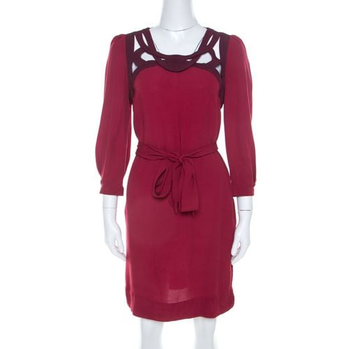 Diane von Furstenberg Burgundy Crepe Cut Out Neck Detail Belted Jadey Dress S - Diane Von Furstenberg - Modalova