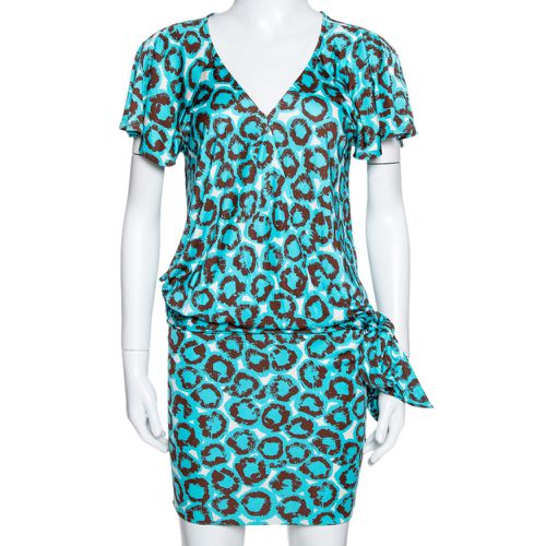 Diane Von Furstenberg Electric Blue Printed Jersey Hayley Wrap Dress M - Diane Von Furstenberg - Modalova