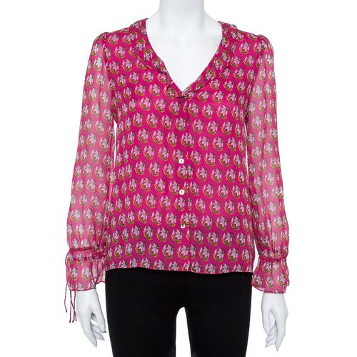 Diane von Furstenberg Bright Pink Silk Floral Print Kirsty Blouse XS - Diane Von Furstenberg - Modalova